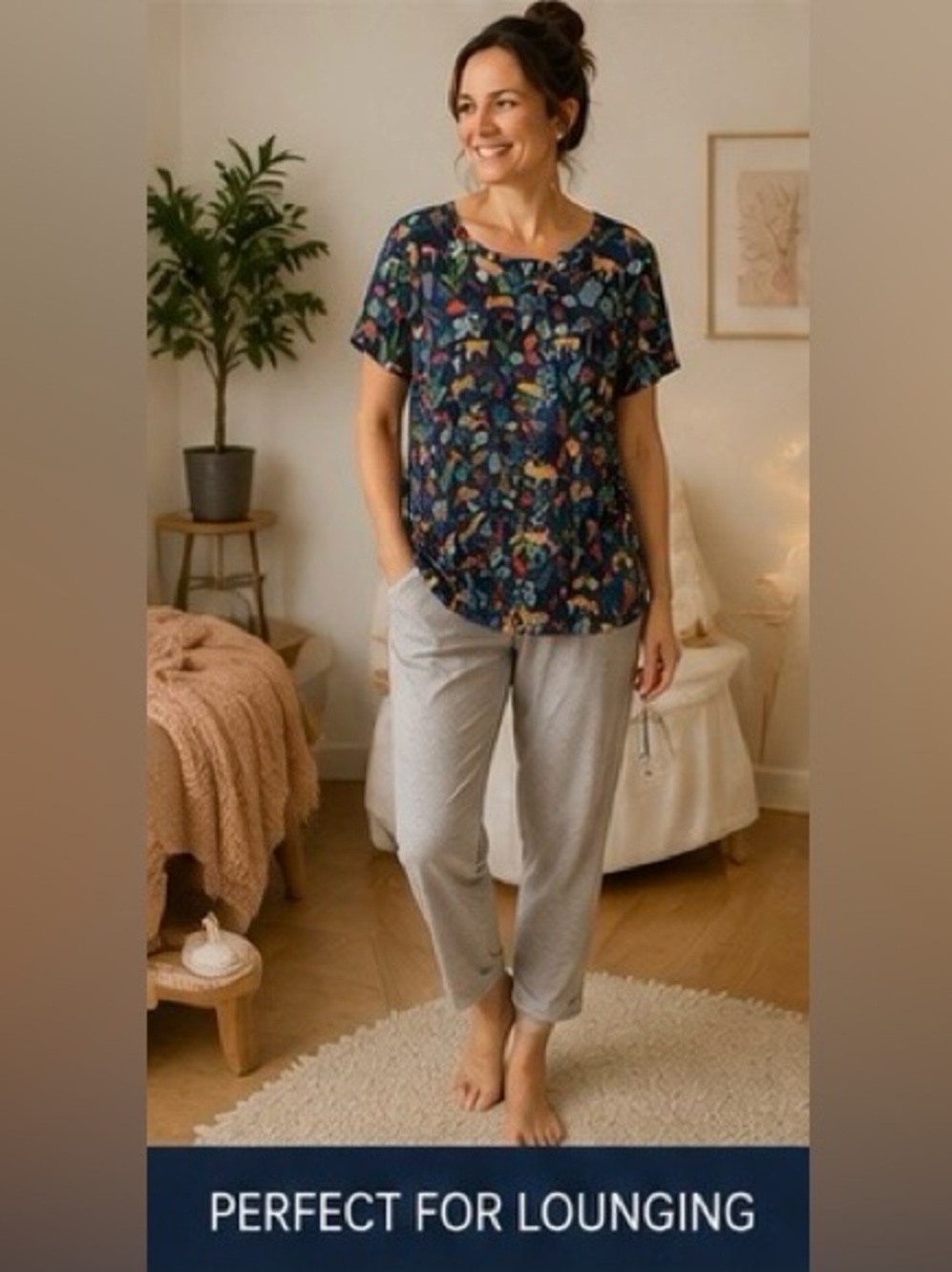 Sleep Sense Cat Print Pajama Top 1X Jungle Animal Sleepwear NWT - Picture 2 of 9